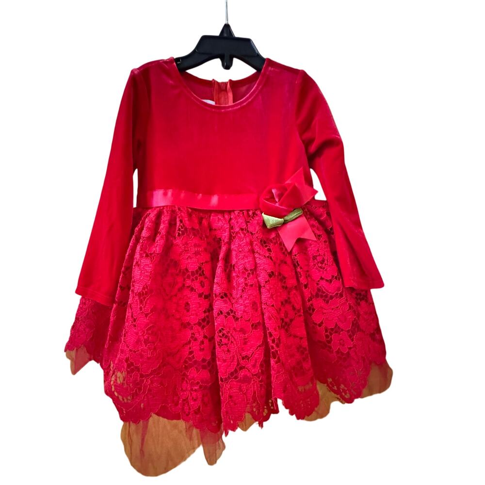 Iris & Ivy Long-Sleeve Stretch Velvet Bodice/Lace-Skirted Dress 18 months (new) - Picture 2 of 4
